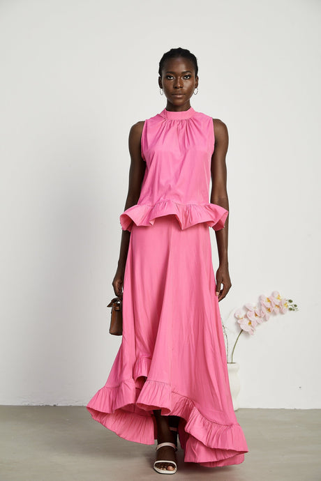 Mathilde pink ruffled top  skirt matching set