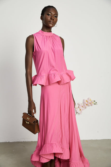 Mathilde pink ruffled top  skirt matching set