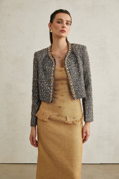 Matilde Jacket Matilde Fringed Crystal Grey Cropped & Fierce