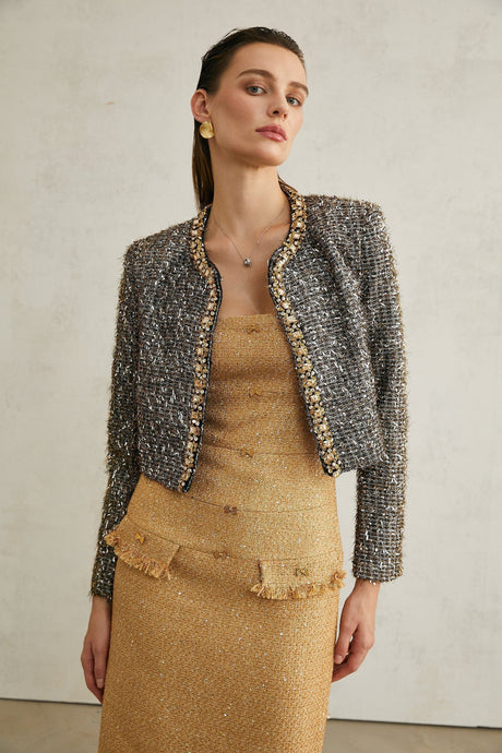 Matilde Jacket Matilde Fringed Crystal Grey Cropped & Fierce