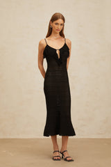 Matilde Midi Dress - Scoop Neck - Sleeveless - Crochet Knit - Cut - Out Detailing - Ruffled Trim