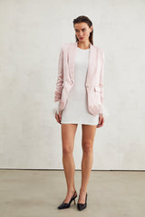 Mattea Jacket Mattea Satin Pink Lacedetail Shoulder Pad Faux Pocket