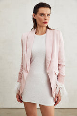 Mattea Jacket Mattea Satin Pink Lacedetail Shoulder Pad Faux Pocket