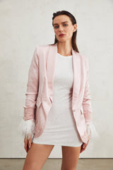Mattea Jacket Mattea Satin Pink Lacedetail Shoulder Pad Faux Pocket
