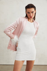 Mattea Jacket Mattea Satin Pink Lacedetail Shoulder Pad Faux Pocket