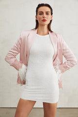 Mattea Jacket Mattea Satin Pink Lacedetail Shoulder Pad Faux Pocket