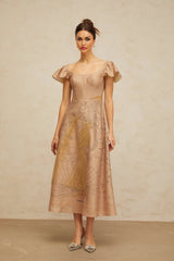 Mattea Midi Dress Khaki Graphic - Print Flared Sequin & Tulle