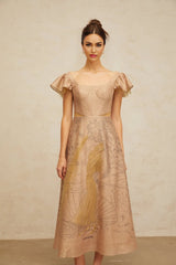 Mattea Midi Dress Khaki Graphic - Print Flared Sequin & Tulle
