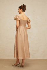 Mattea Midi Dress Khaki Graphic - Print Flared Sequin & Tulle