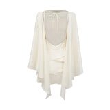 Mattea Mini Dress White Satin Ruffled Shawl Panel Open Back & Thigh - Length