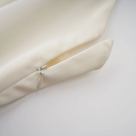 Mattea Mini Dress White Satin Ruffled Shawl Panel Open Back & Thigh - Length