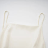 Mattea Mini Dress White Satin Ruffled Shawl Panel Open Back & Thigh - Length