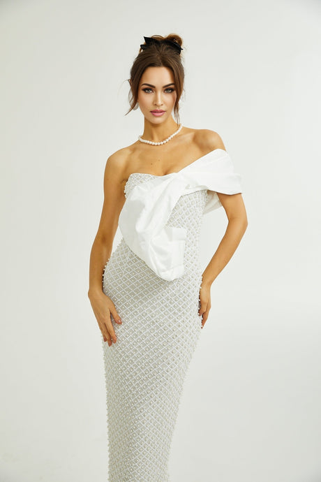 Maura fauxpearl offshoulder dress