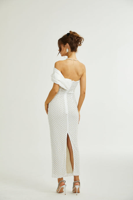 Maura fauxpearl offshoulder dress