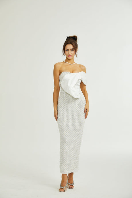 Maura fauxpearl offshoulder dress