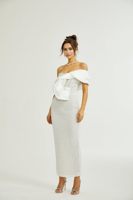 Maura fauxpearl offshoulder dress