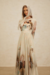 Maxi Dress - Graphic Print - Green - Light Flare - Scarf Design