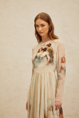 Maxi Dress - Graphic Print - Green - Light Flare - Scarf Design