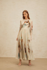 Maxi Dress - Graphic Print - Green - Light Flare - Scarf Design