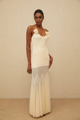 Maxi Dress - halter neck - Sleeveless - Mesh Fabric - Godet Design