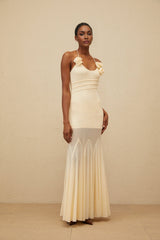 Maxi Dress - halter neck - Sleeveless - Mesh Fabric - Godet Design