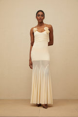 Maxi Dress - halter neck - Sleeveless - Mesh Fabric - Godet Design