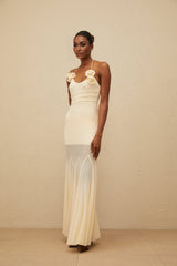 Maxi Dress - halter neck - Sleeveless - Mesh Fabric - Godet Design