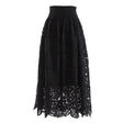 Maxi Lace Skirt - Flowing Flared Silhouette - Elegant Floral Pattern - High - Waisted Fit - Delicate Lace Trim - Versatile Style