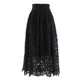 Maxi Lace Skirt - Flowing Flared Silhouette - Elegant Floral Pattern - High - Waisted Fit - Delicate Lace Trim - Versatile Style