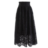 Maxi Lace Skirt - Flowing Flared Silhouette - Elegant Floral Pattern - High - Waisted Fit - Delicate Lace Trim - Versatile Style