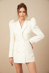 Maya Blazer - Peak Lapels - Gigot Sleeves - Decorative Buttons - Double - Breasted - Tailored Fit
