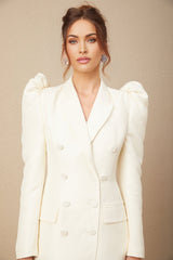 Maya Blazer - Peak Lapels - Gigot Sleeves - Decorative Buttons - Double - Breasted - Tailored Fit