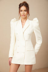 Maya Blazer White Peak Lapel Gigot Sleeve Double Breasted Tailored
