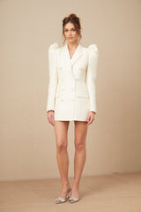 Maya Blazer White Peak Lapel Gigot Sleeve Double Breasted Tailored