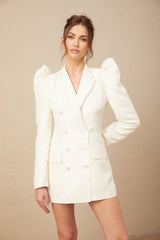 Maya Blazer White Peak Lapel Gigot Sleeve Double Breasted Tailored