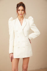 Maya Blazer White Peak Lapel Gigot Sleeve Double Breasted Tailored