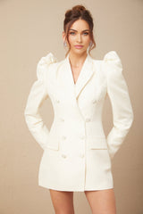 Maya Blazer White Peak Lapel Gigot Sleeve Double Breasted Tailored