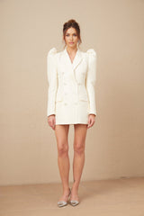 Maya Blazer White Peak Lapel Gigot Sleeve Double Breasted Tailored