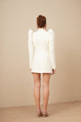 Maya Blazer White Peak Lapel Gigot Sleeve Double Breasted Tailored