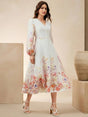 Maya Midi Dress - V Neck - Bishop Sleeve - High Waist - A Line - Elegant