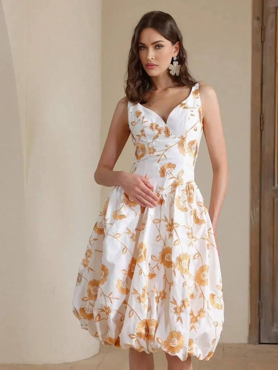 Maya Midi Dress - Wedding Occasion - Flared Hem - High Waist - A Line - Elegant Style