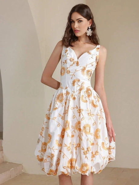 Maya Midi Dress - Wedding Occasion - Flared Hem - High Waist - A Line - Elegant Style