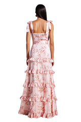 Maya Pink Floral Maxi Dress with Ruffled Detailing and Split Skirt