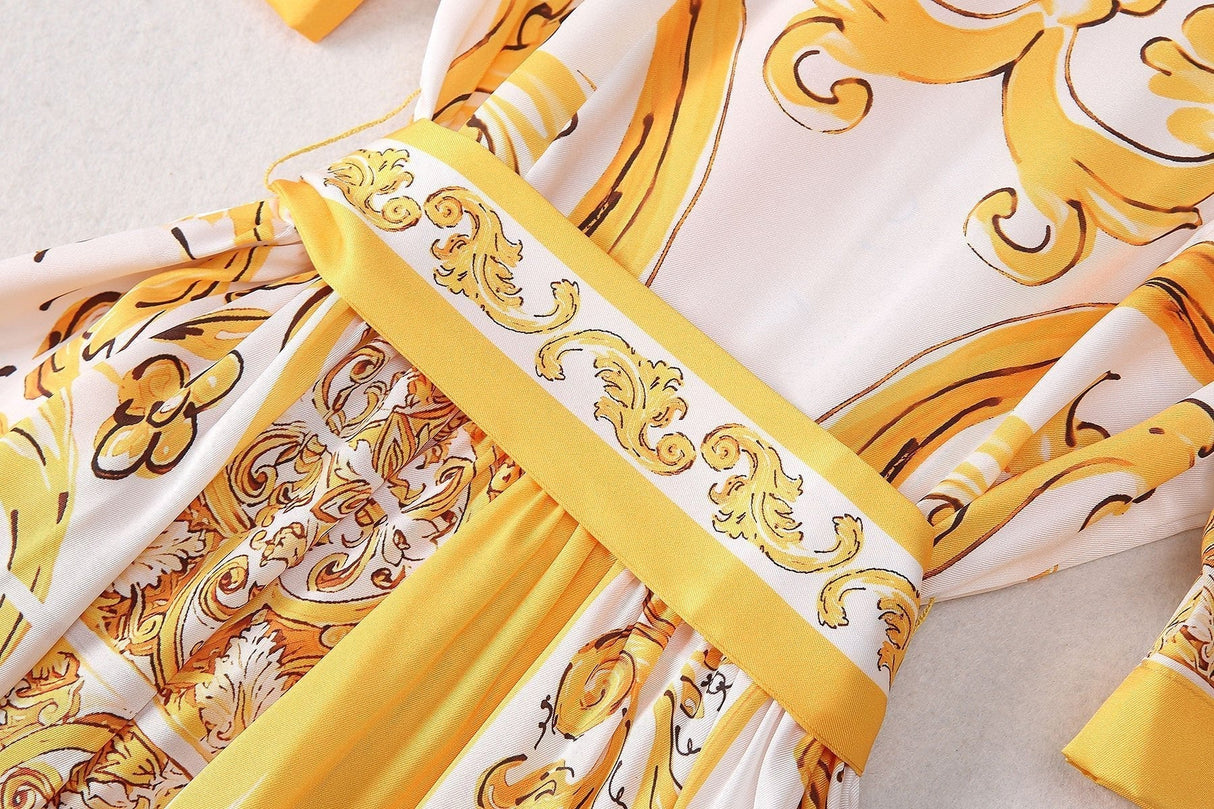 Maya Printed Maxi Dress – Flowing Silhouette with Tie Belt – Bold Statement Look