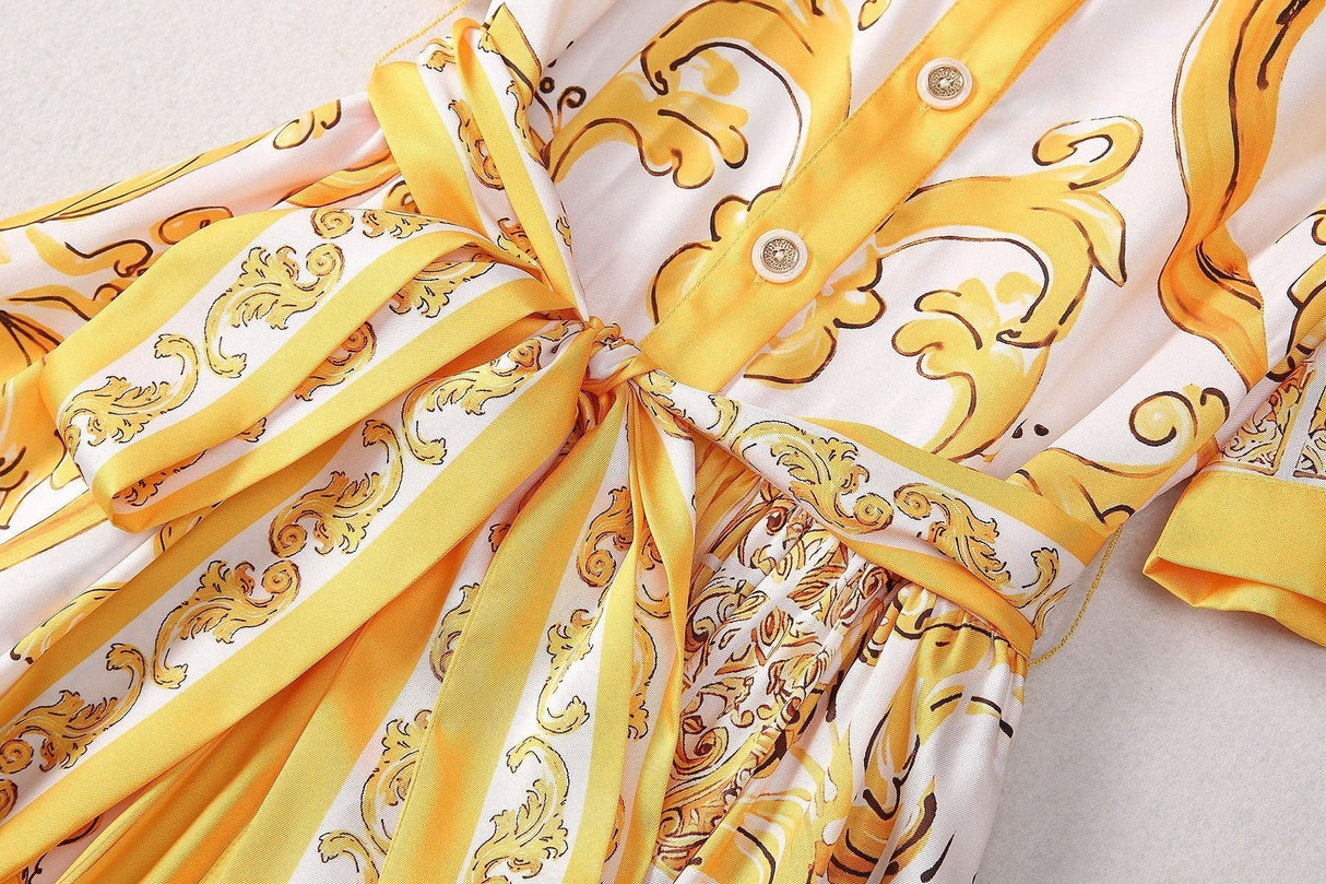 Maya Printed Maxi Dress – Flowing Silhouette with Tie Belt – Bold Statement Look