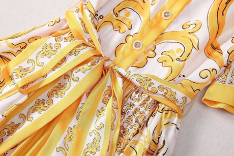 Maya Printed Maxi Dress – Flowing Silhouette with Tie Belt – Bold Statement Look