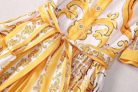 Maya Printed Maxi Dress – Flowing Silhouette with Tie Belt – Bold Statement Look