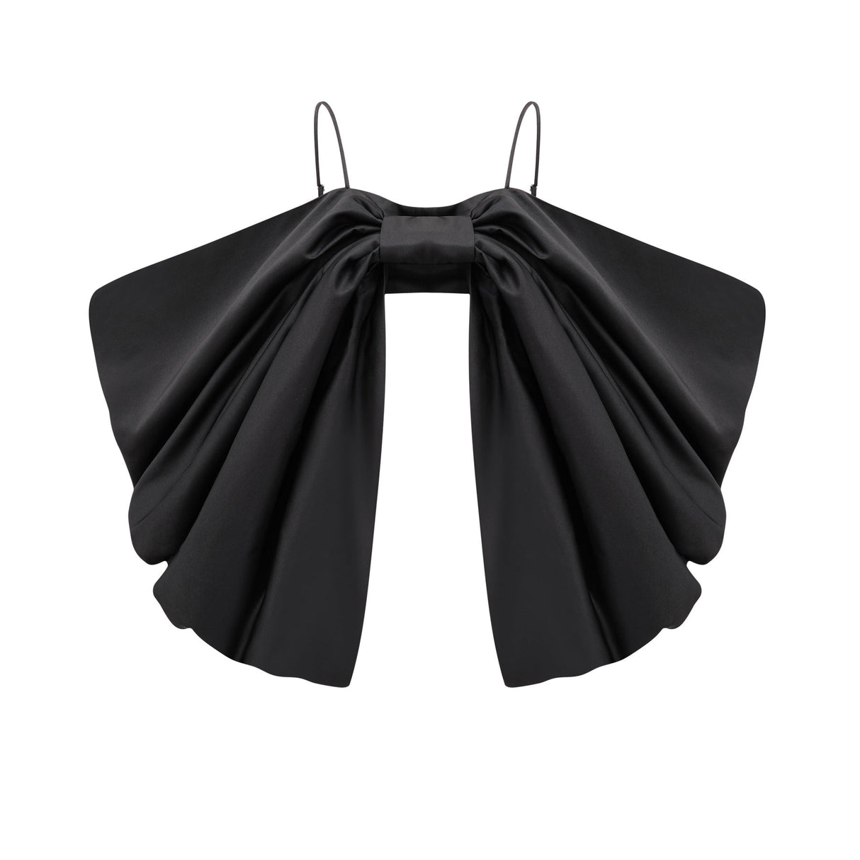 Maya Top Black Bow Cropped Zip Back Spaghetti Straps
