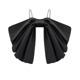 Maya Top Black Bow Cropped Zip Back Spaghetti Straps