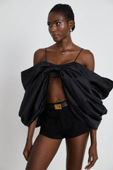 Maya Top Black Bow Cropped Zip Back Spaghetti Straps